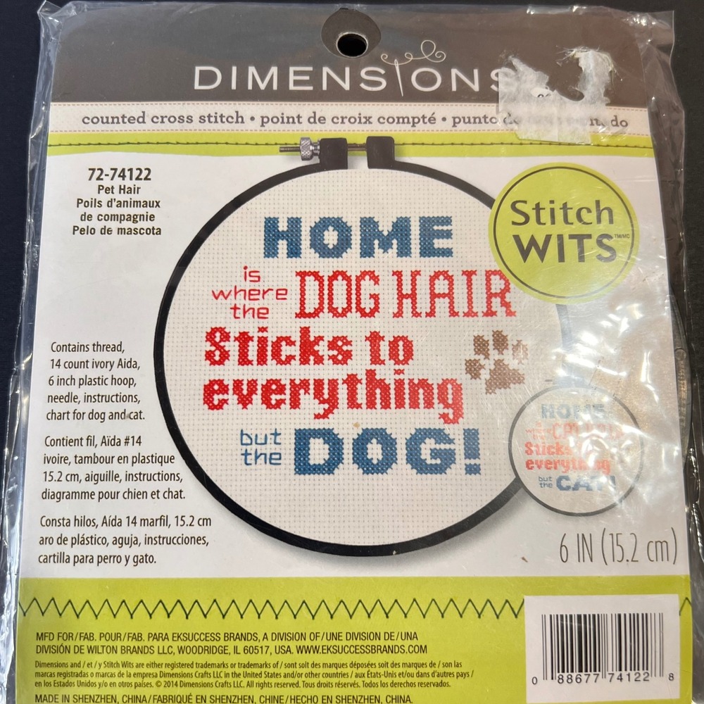 Dimensions 6in Cross Stitch‎ Kit Ivory New Funny Dog Cat Hair Pet Art 72-74122